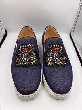 🌟 EEUC Men's Louboutin Embellished Denim Slip-On Sneakers